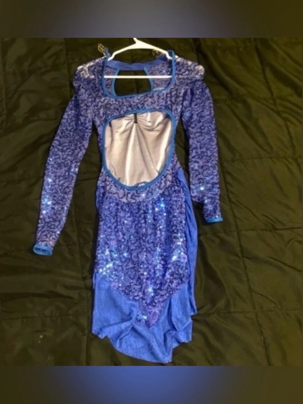 Blue Sequin Dance Costume Long Sleeve Leotard